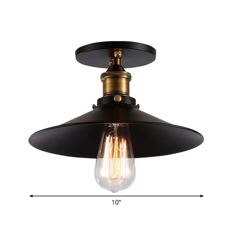 Lampe de plafond avec soucoupe en fer, luminaire semi-encastré à 1 ampoule pour porche, noir, 8,5"/10"/12" W