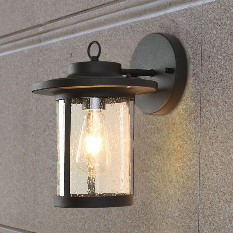 Single Light Cylinder Wall Lighting Warehouse Black/Brass Seedy Glass Wall Mounted Light