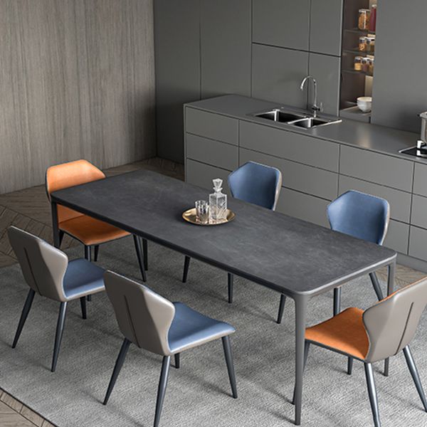 Modern Grey Rectangular Stone Tabletop Dining Table with 4 Black Legs