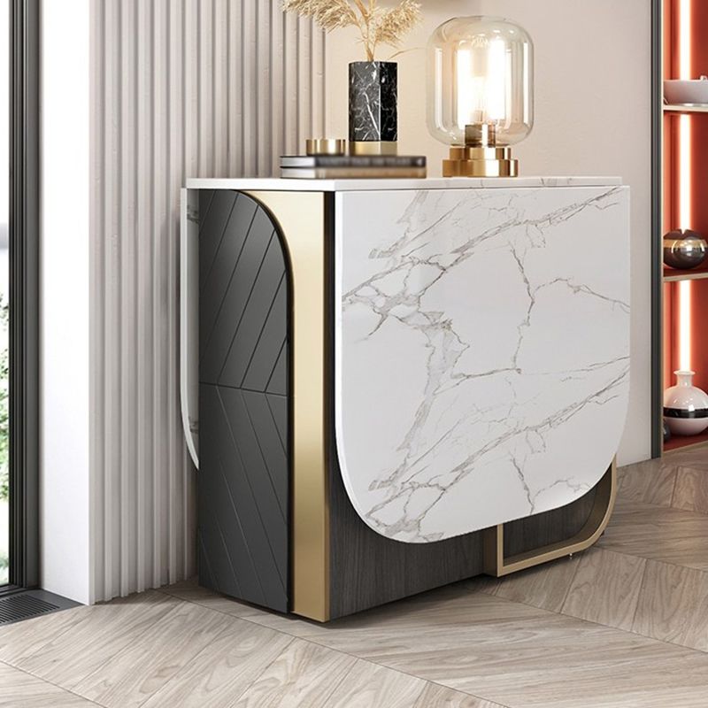 Modern Style Dining Table Sintered Stone Drop-Leaf 63" Table with Metal Base