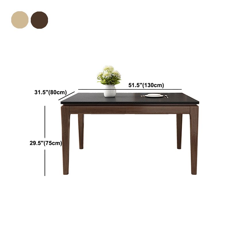 Black Stone Top Dining Table Mid-Century Modern Dining Table with 4 Wood Legs