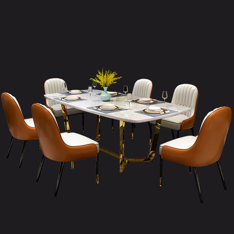 Metal Traditional Luxury Rectangle Indoor Table Sintered Stone Table with Trestle Base