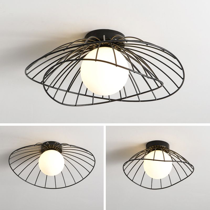 Cap Semi Flush Mount 1 Light Rattan Modern Flush Mount Ceiling Light Fixtures for Corridor
