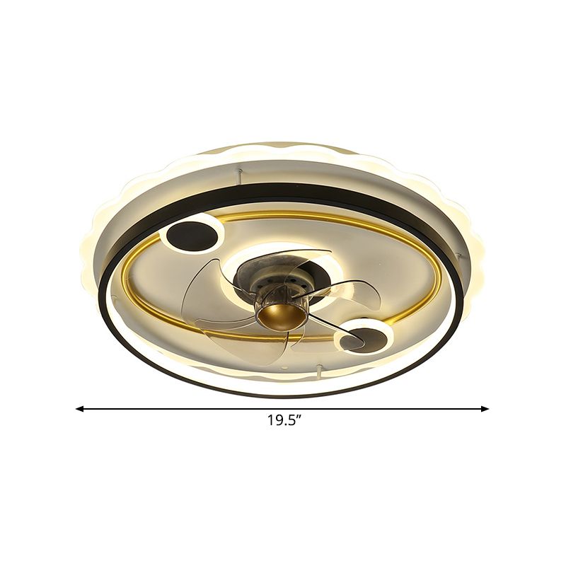 5 messen zwarte ronde semi -spoelmontage montage montage modern metalen led plafondventilator licht, 19,5 "breed