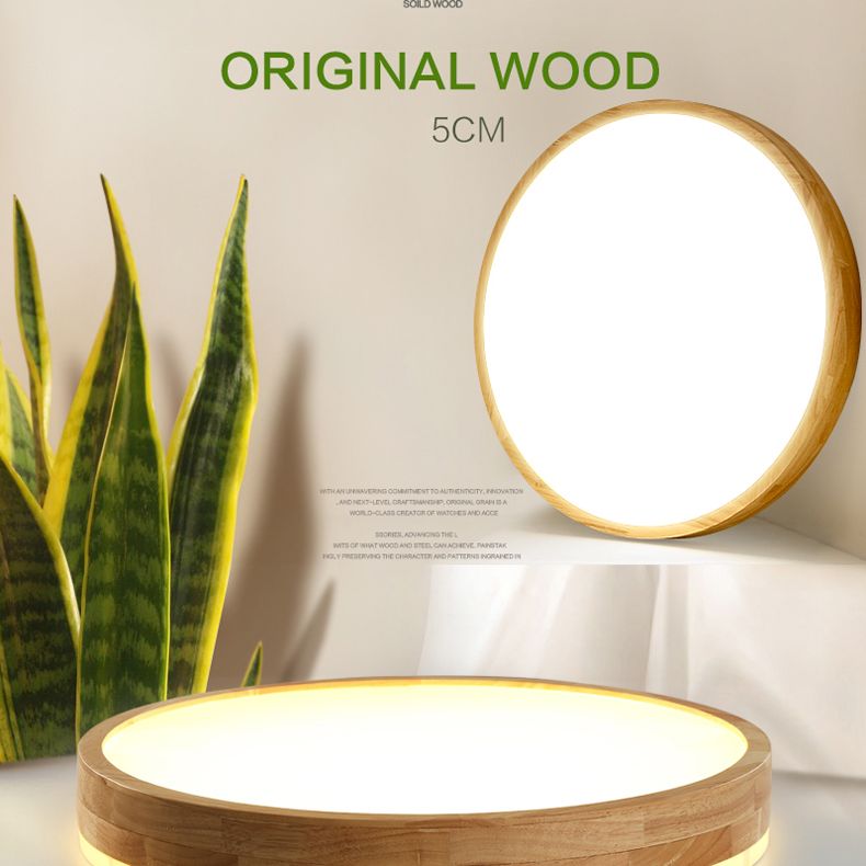 Plafonnier LED circulaire couleur rondin, plafonnier en bois de Style concis moderne avec abat-jour en acrylique