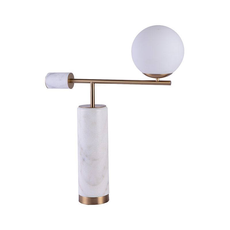Schwarz/Weiß -Hebel -Tischständer leichte postmoderne 1 Glühbirnen -Marmor -Nachtlampe mit Kugelmilchglasschatten