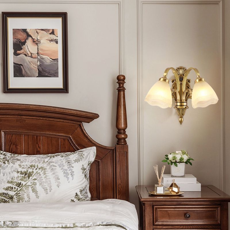 Modern Wall Lamp Copper Wall Mount Lamp with Glass Shade for Living Room