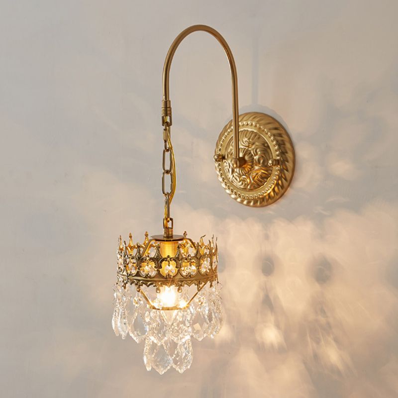 Crystal Hanging Wall Sconce in Modern Unique Style Wrought Iron Wall Lamp for Interior Spaces