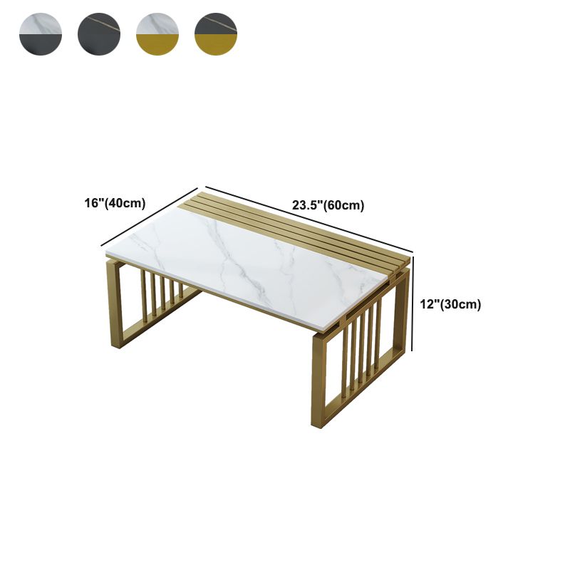 11.8" H Glam Rectangle Slate Coffee Table Steel Sled Cocktail Table