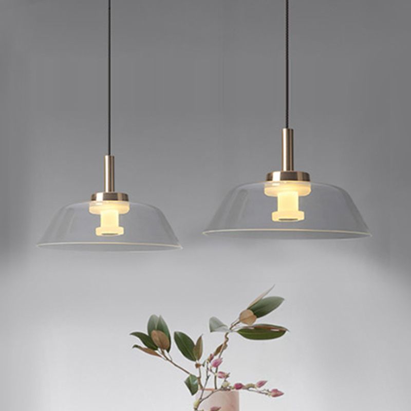 Éclairage pendentif en verre transparent LED moderne lampe de plafond suspendue en chrome poli pour la salle de dinging