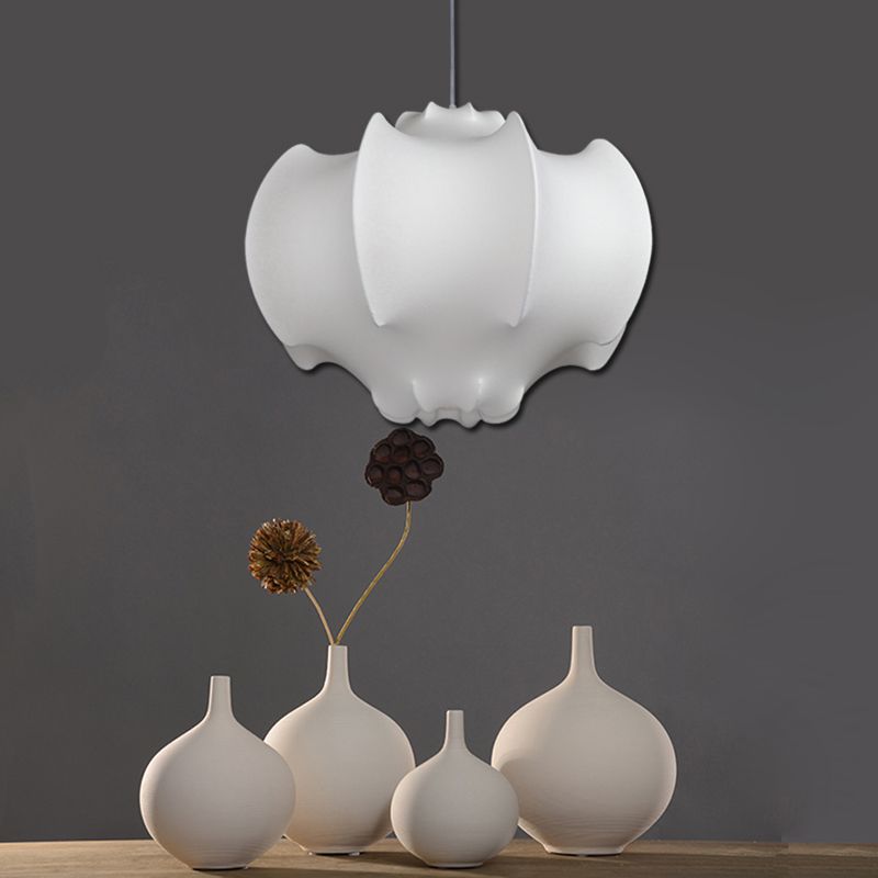 Shaded Fabric Suspended Lighting Fixture Modern-Style White Ceiling Hung Fixture