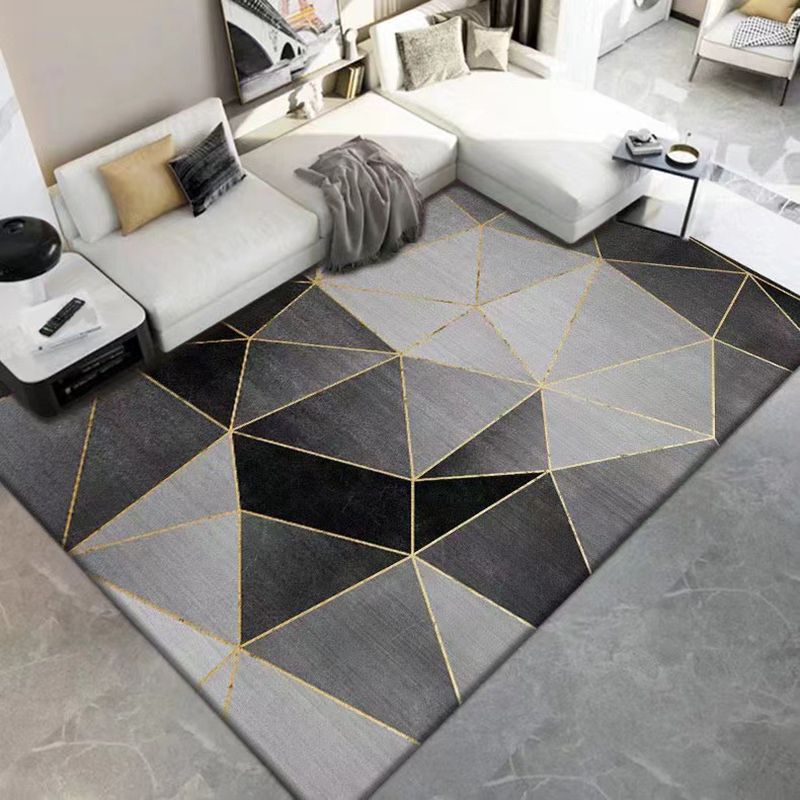 Polyster Rectangle Area Carpet Bedroom Geometric Printed Contemporary Non-Slip Backing