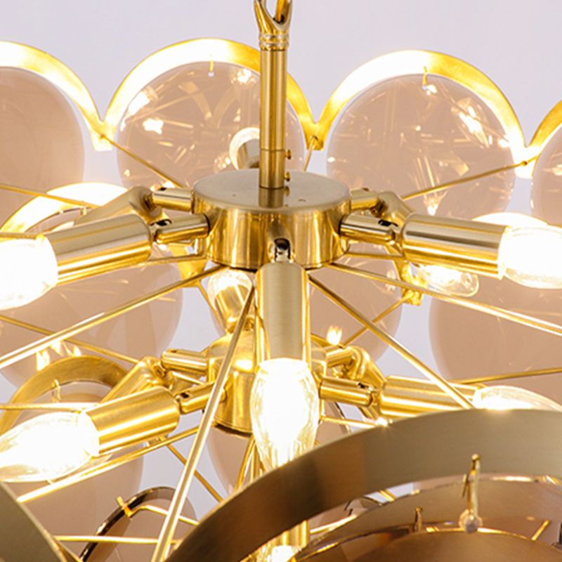 Nordic Chandelier Metal Hanging Light with Smoke Grey Glass for Bedroom