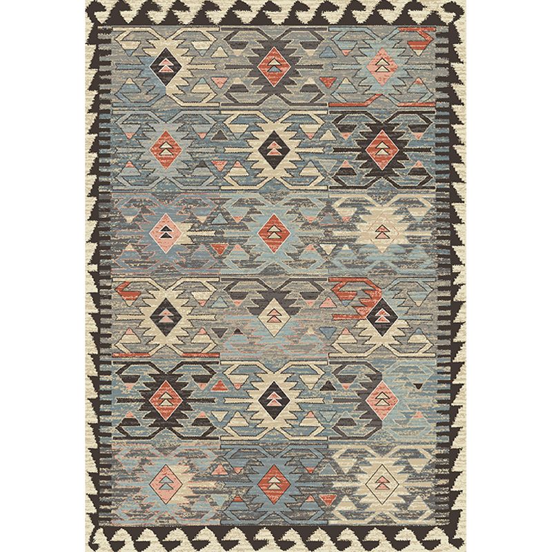 Grey Tribal Rhombus Pattern Rug Polypropylene Bohemian Area Rug Washable Anti-Slip Backing Rug for Living Room