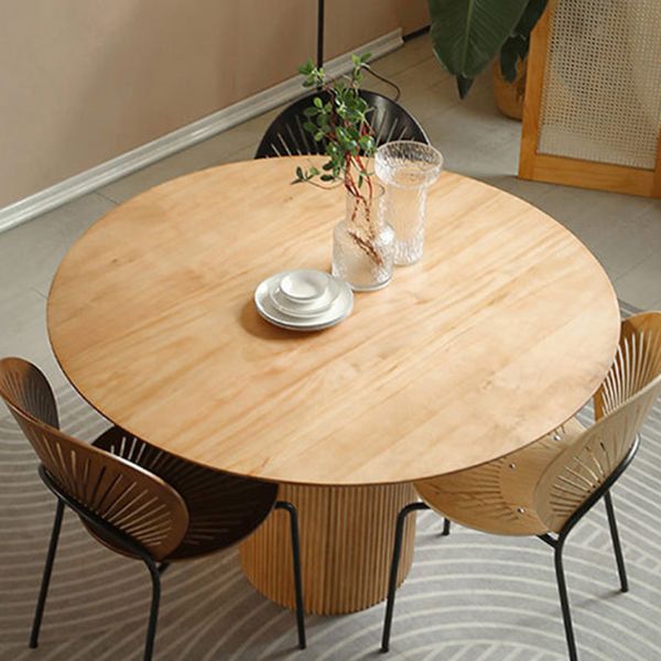 Round Dining Table Contemporary Style Solid Wood Brown Dinner Table