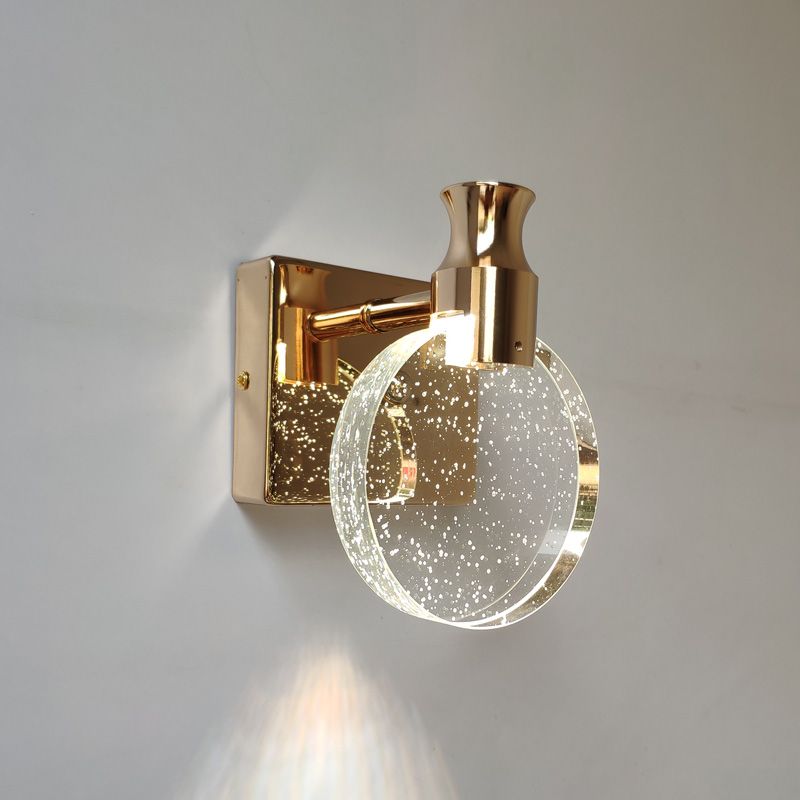 1 Light Round Vanity Wall Lights Modern Style Crystal Vanity Wall Sconce