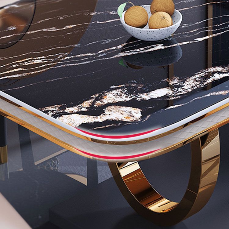 Stone Top Dining Table Traditional Luxury Table with Pedestal Base in Gold