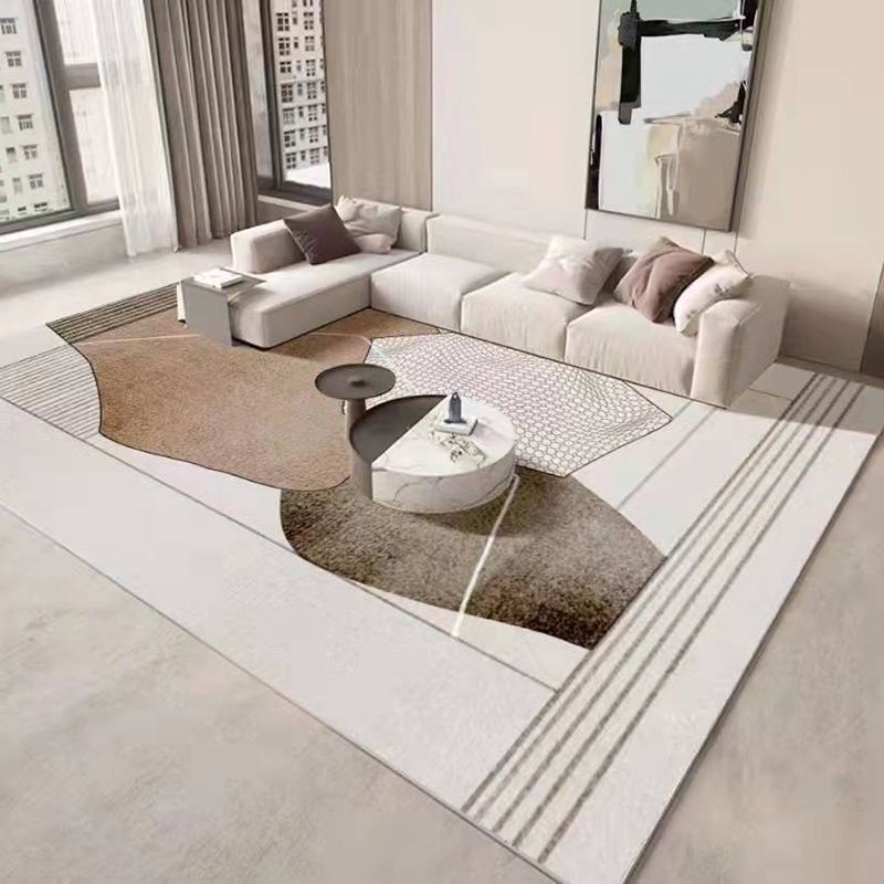 Dark Grey Simple Carpet Polyester Check Pattern Carpet Washable Carpet for Living Room