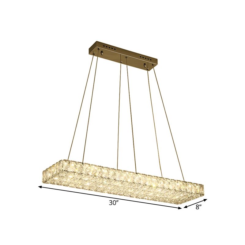 LED Island Chandelier Modern Rectangular Clear Crystal Wrapped Hanging Pendant for Dinning Room