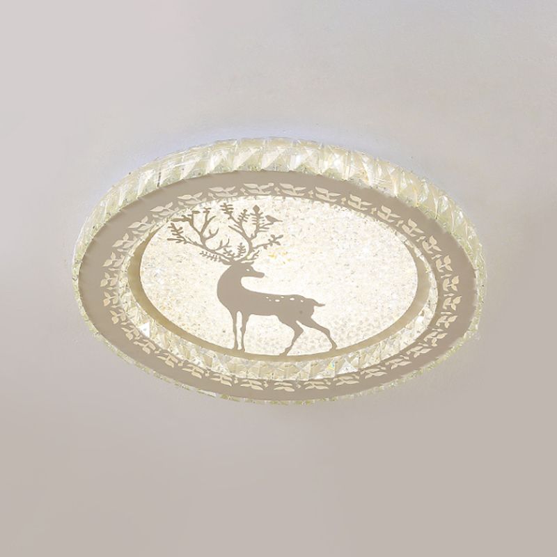 Semplicità Etched Deer / Flower Flushmount Light LED Rettangolare - Cut Crystal Massimale Montaggio in Nickel con Circular Design