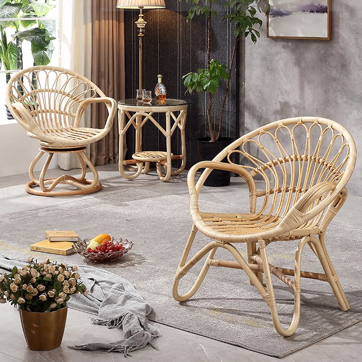 Contemporary Round Dining Table Set 1/3 Pcs Light Wood Finish Outdoor Dining Set