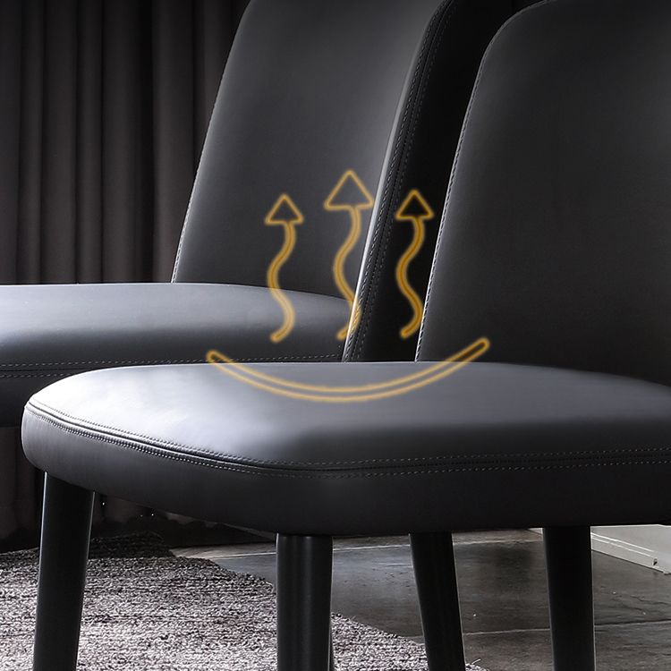 Sillas de comedor de cuero de estilo minimalista Sillas laterales sin brazos con respaldo sólido (juego de 2)