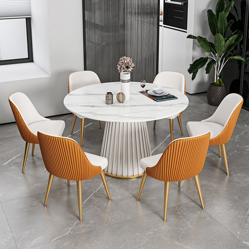 Contemporary Round Dining Table White Sintered Stone Top Pedestal Table for Home