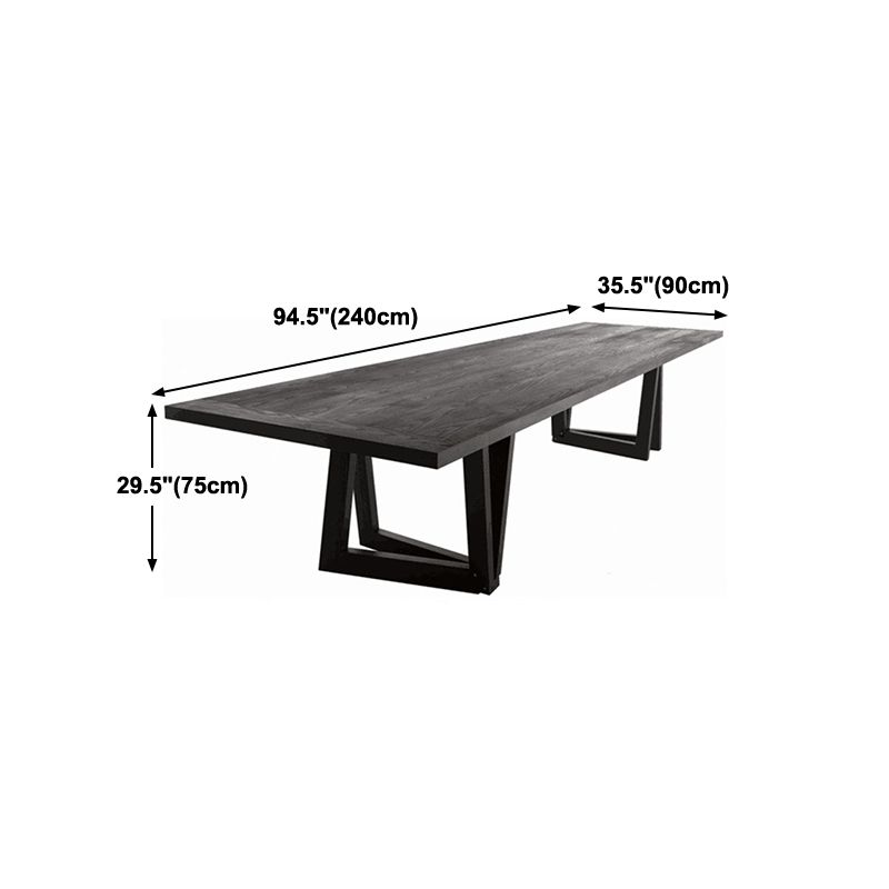 Modern Black Rectangle Dining Table Solid Wood Top Iron Base Table