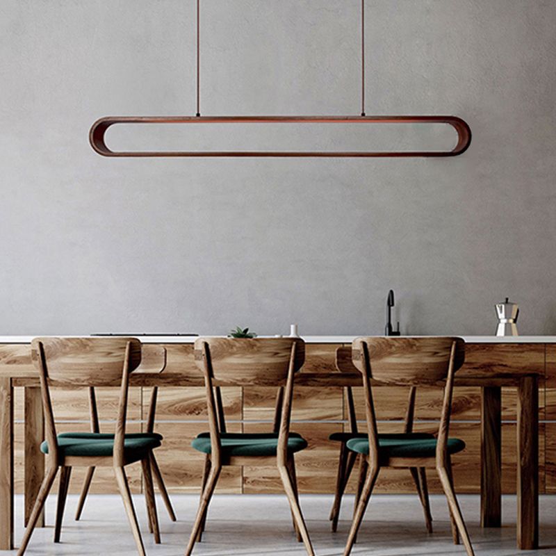 Oval Island Pendant LED Wood Modern Ceiling Pendant Light for Tea Room