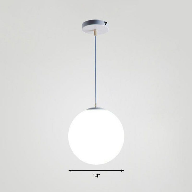 Single Restaurant Hanging Light Minimalist White Ceiling Lamp with Sphere Opal Glass Shade