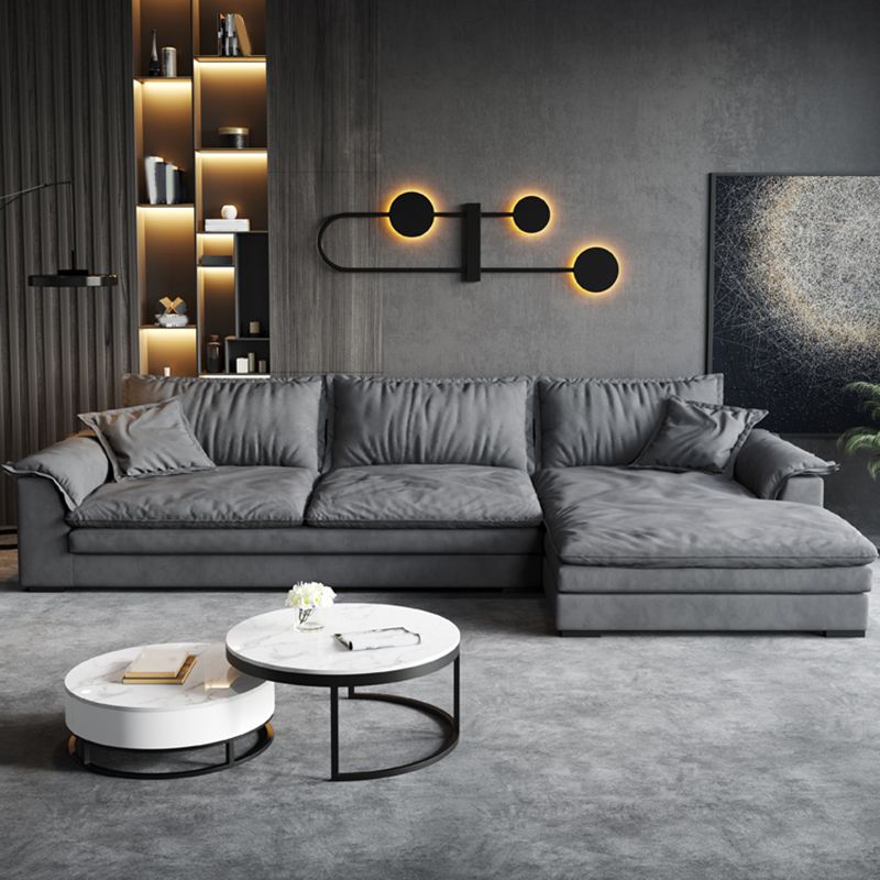 Square Arm Dark Gray Removable Cushions Contemporary Faux Leather Sofa