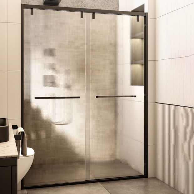 Double Sliding Shower Doors Black Tempered Glass Shower Bath Door