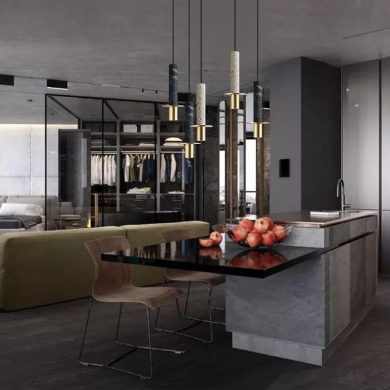 LED Marble Terrazzo Hanging Light Fixture Nordic Modern Style Living Room Long Downlight