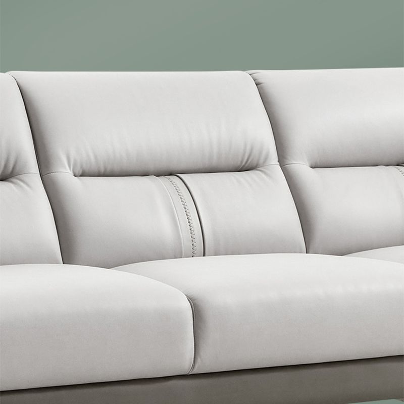 Square Arm Sofa in Solid Wood with Sewn Pillow Back Faux Leather