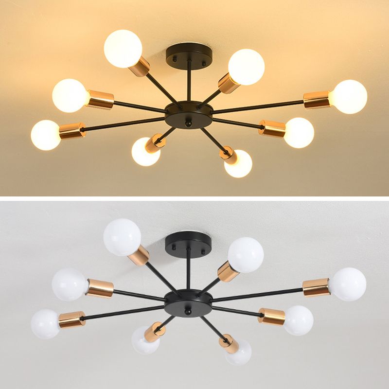 Blootgestelde metalen semi-gemonteerde verlichting Loft-stijl woonkamer semi-inbouwlamp in zwart