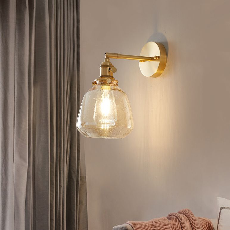 Nordic Style Brass Wall Light Bowl Shape Wall Sconce with Glass for Bedroom