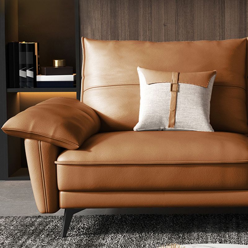 Brown Genuine Leather Sectional Sofa Set Pillow Top Arm Sectionals Couch with Pillows