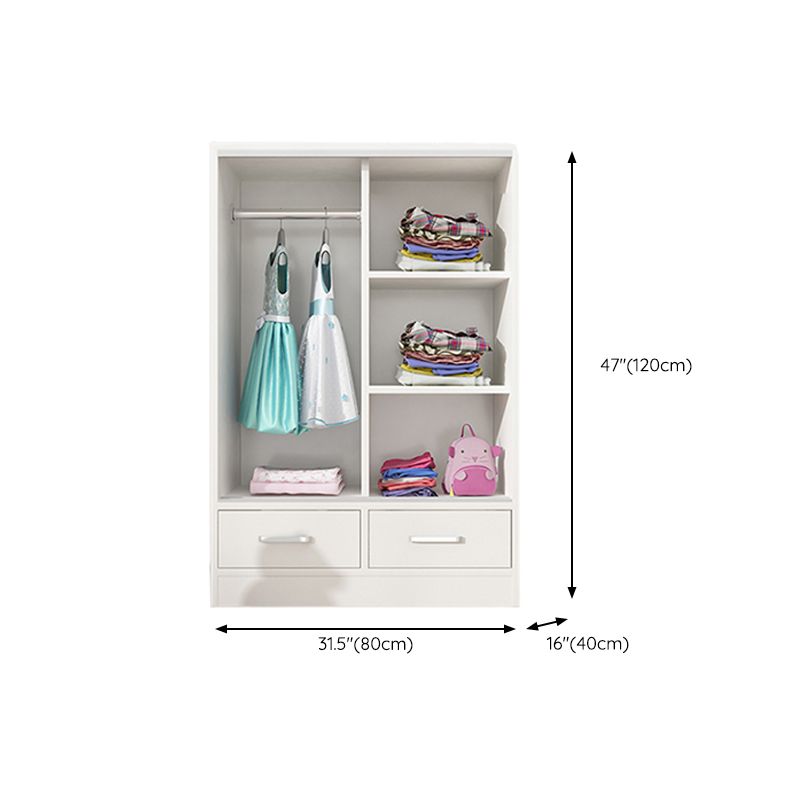Manufactured Wood Kid's Wardrobe Contemporary White Kids Closet with Garment Rod