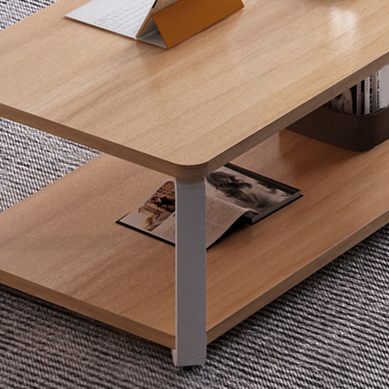 Modern Rectangular Coffee Table Natural/White Shelf Included Cocktail Table - 16.73" H