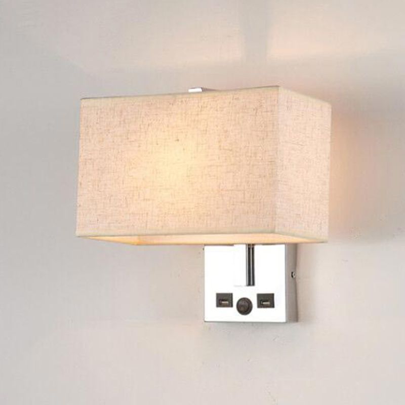 Modern Wall Sconce Rectangle Shape Metal Wall Light with Fabric Shade for Study