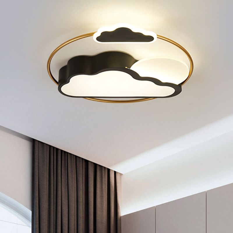 Cartoon LED Flush Mount Lighting with Acrylic Shade Black/Blue Finish Cloud-Shape Flush Lamp Fixture