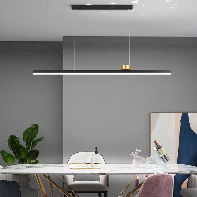 Black Metal Island Lamp Modern Linear Restaurant Pendant Light with Acrylic Shade