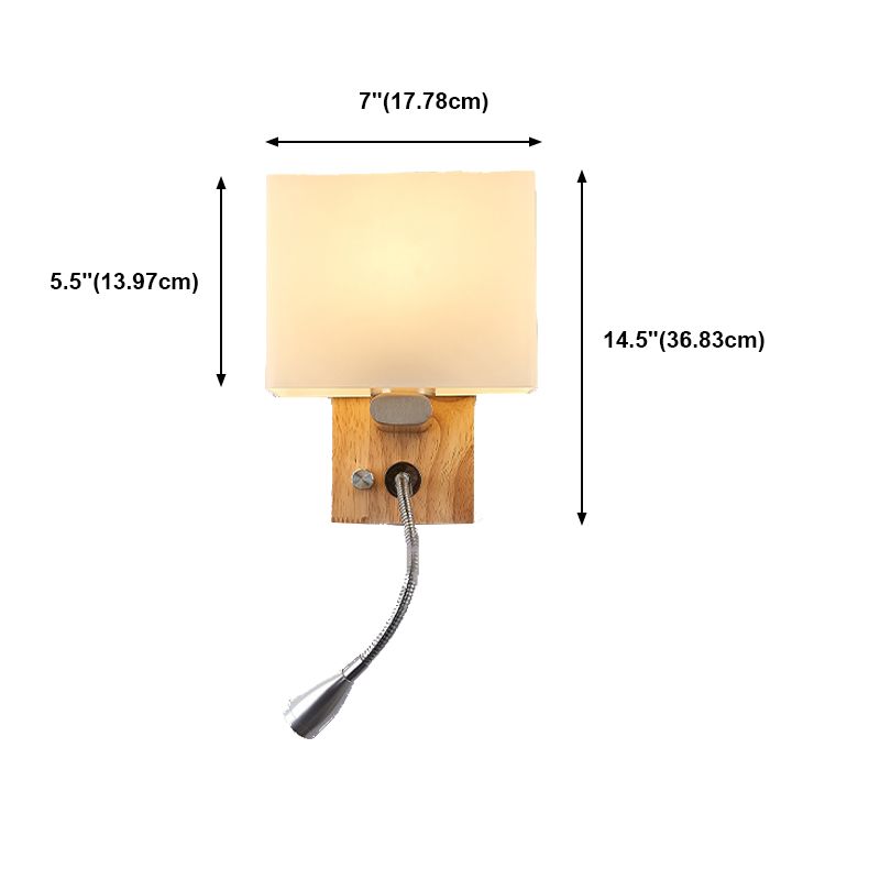 Modern Creative 2-Light Wall Sconce Wooden Geometric Wall Lamp with White Glass Shade