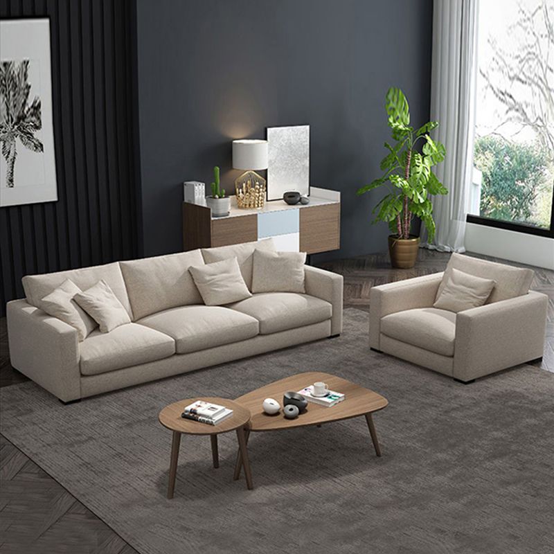 Standard Square Arm Sofa with Pillows Seating in Beige for Apartment