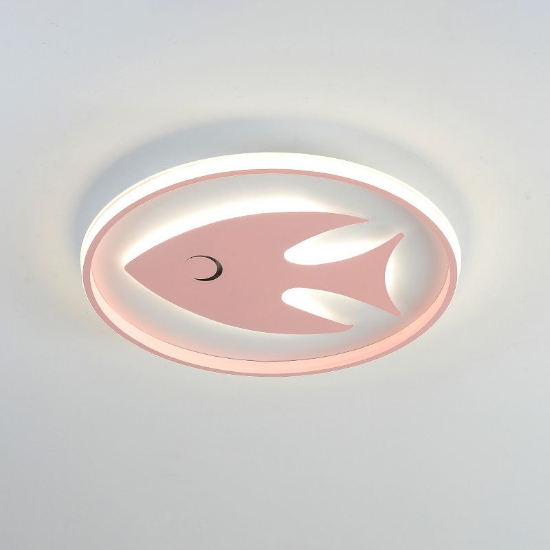 Acrylic Fish/Giraffe Ceiling Flush Light Cartoon Pink/Blue Integrated LED Flushmount Lamp for Nursery