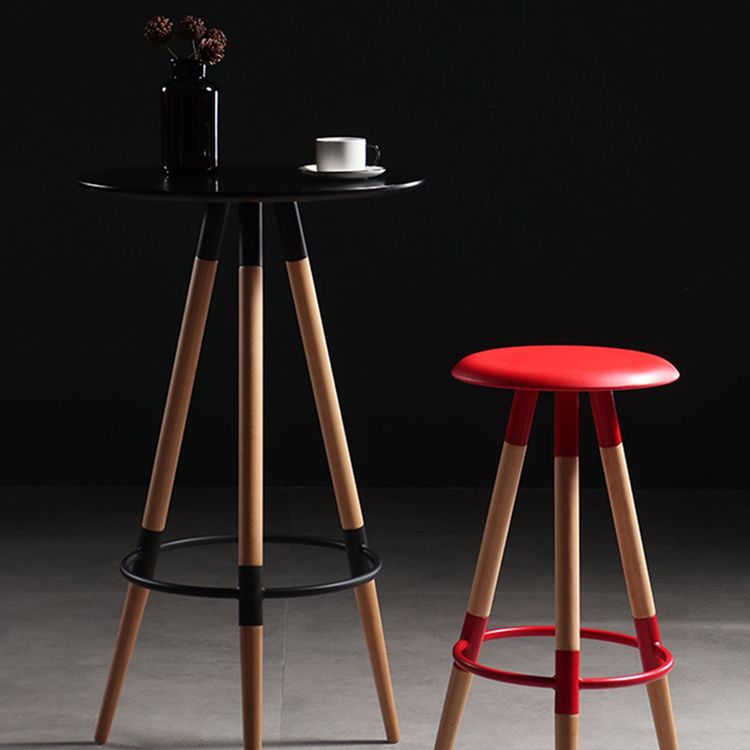 Modern Round Seat Counter Stool Solid Wood Backless Counter-height Stool