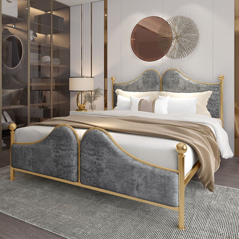 Glam Simple Metallic Bed Frame Upholstered Headboard Iron Panel Bed