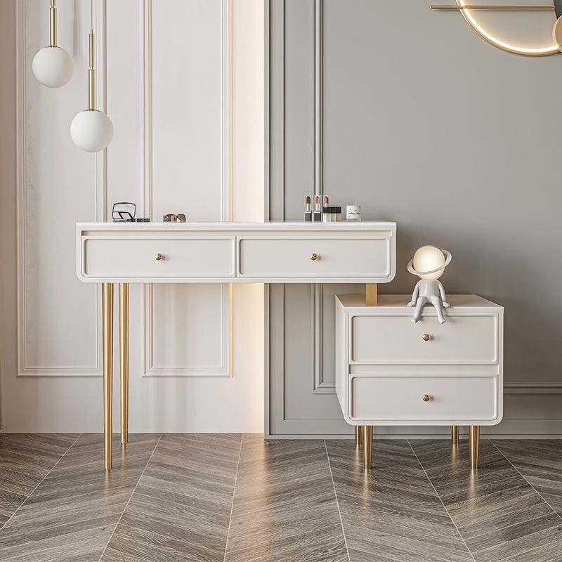 Wood and Stone with Drawers Vanity Table in White/Grey Makeup Desk