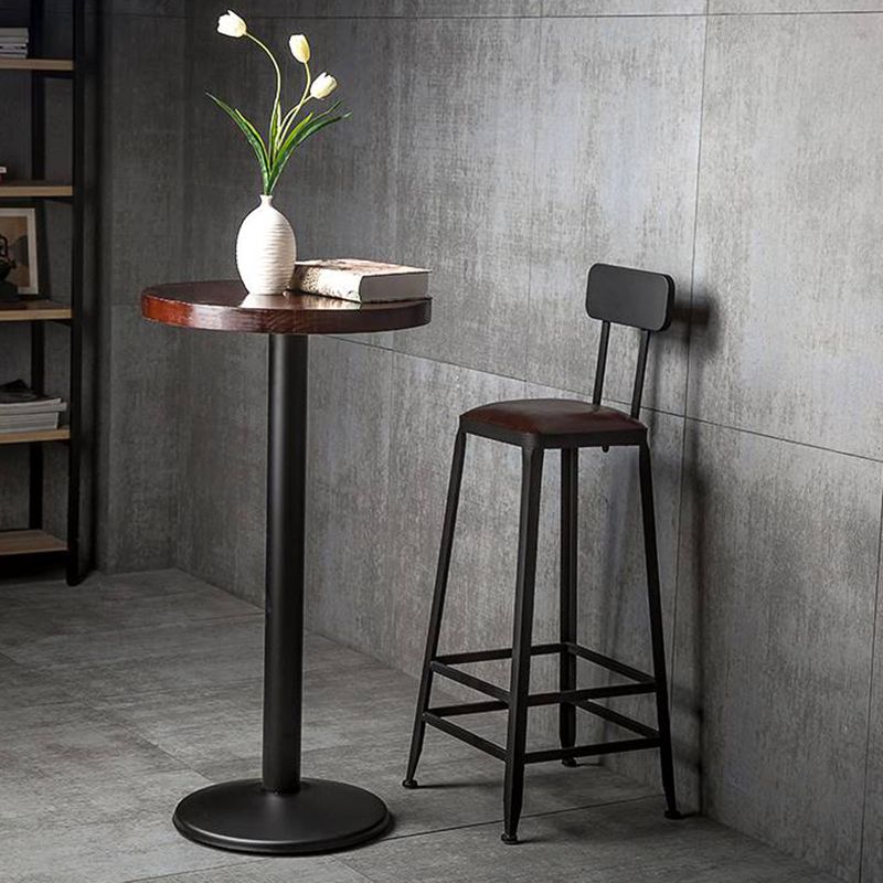 Industrial Armless Counter Stool Iron Bar Stool with Leather Cushion and Pedal for Cafe