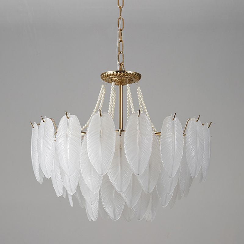 Contemporary Indoor Hanging Light Glass Feather Chandelier for Living Room